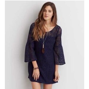 NWT American Eagle Navy Lace Bell Sleeve Dress bohemian crochet dress